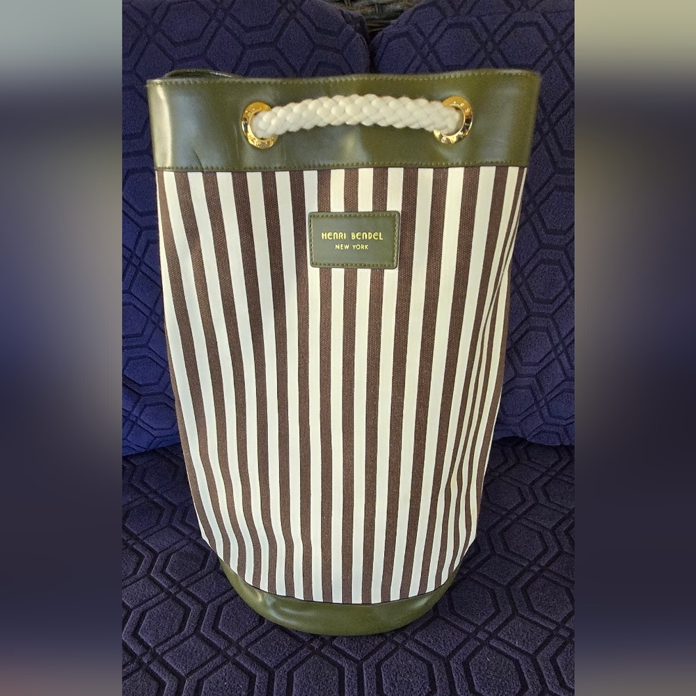 Henri Bendel Drawstring Canvas Backpack Rope Stra… - image 3